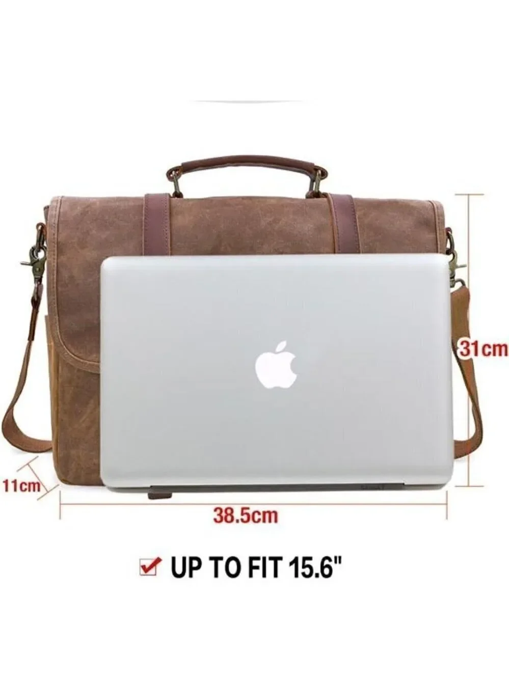 Messenger Bag Waterproof Vintage Genuine Leather Canvas Briefcase Laptop Satchel